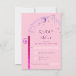 Celestial Pink Lila Sun Moon Stars Hochzeit RSVP Karte