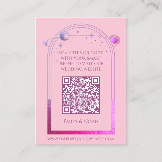 Celestial Pink Lila Wedding Website UAWG QR Code Begleitkarte (Rückseite)