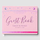 Celestial Pink Purple Sun Moon Stars Wedding  Gästebuch (Vorderseite)