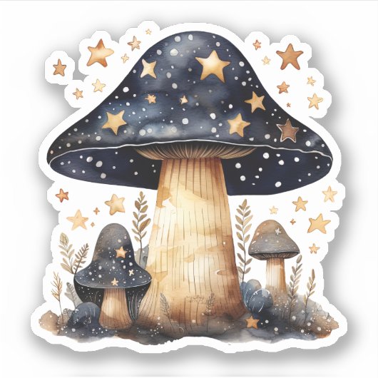 Celestial Psychedelic Mushroom Watercolor Artwork Aufkleber (Vorderseite)