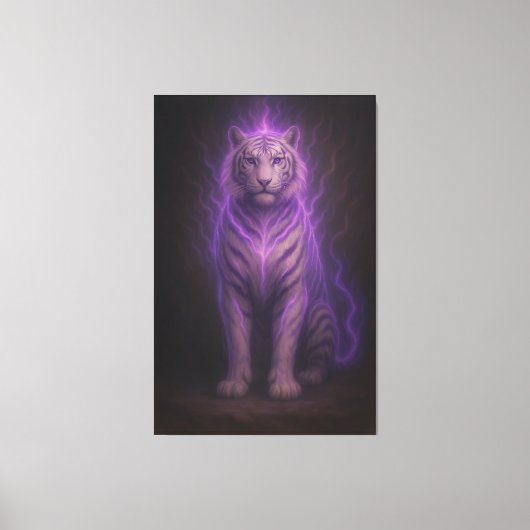 Celestial Purple Flame White Tiger – High-End Fant Leinwanddruck (Vorderseite)