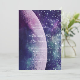 Celestial Purple Galaxy Moon Bridesmaids Luncheon Einladung