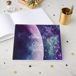 Celestial Purple Galaxy Moon Wedding  Gästebuch
