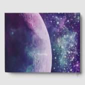 Celestial Purple Galaxy Moon Wedding  Gästebuch (Rückseite)