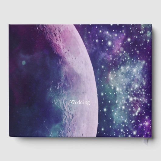 Celestial Purple Galaxy Moon Wedding Gästebuch (Rückseite)