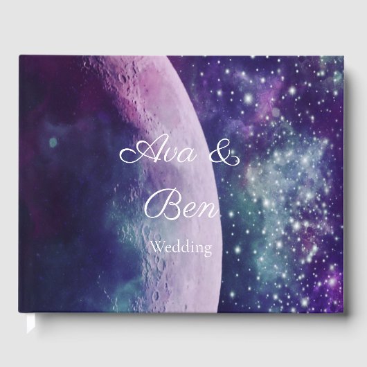 Celestial Purple Galaxy Moon Wedding Gästebuch (Vorderseite)