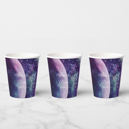 Celestial Purple Galaxy Moon Wedding  Pappbecher (Multi)