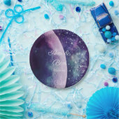 Celestial Purple Galaxy Moon Wedding  Pappteller (Party)