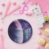 Celestial Purple Galaxy Moon Wedding  Pappteller (Party)