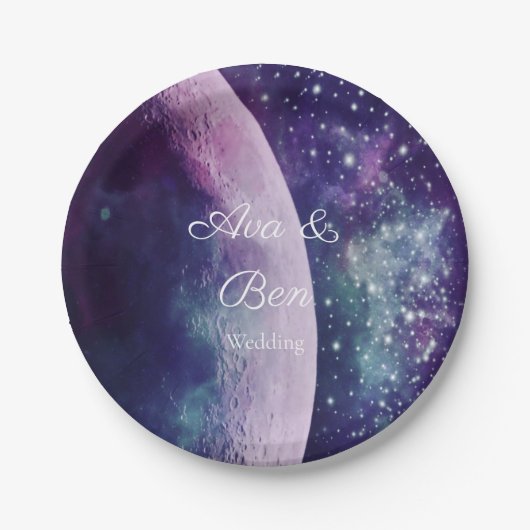Celestial Purple Galaxy Moon Wedding  Pappteller (Vorderseite)