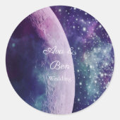Celestial Purple Galaxy Moon Wedding  Runder Aufkleber (Vorderseite)