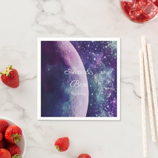 Celestial Purple Galaxy Moon Wedding  Serviette (Beispiel)