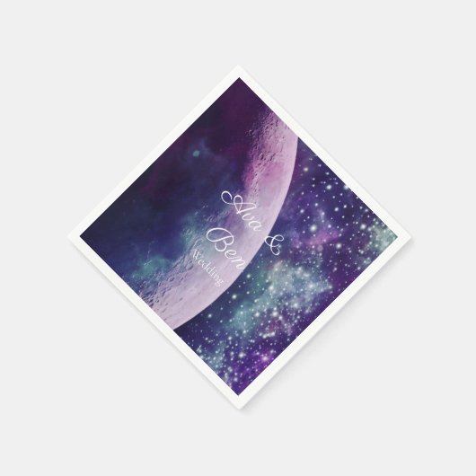 Celestial Purple Galaxy Moon Wedding Serviette (Ecke)