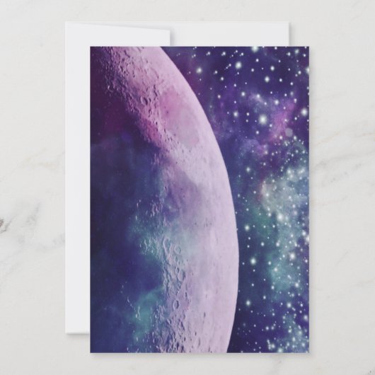 Celestial Purple Galaxy Moon Wedding Shower Einladung (Rückseite)