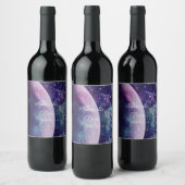 Celestial Purple Galaxy Moon Wedding Weinetikett (Flaschen)