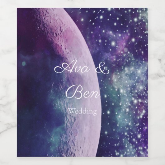 Celestial Purple Galaxy Moon Wedding Weinetikett (Einzelnes Label)