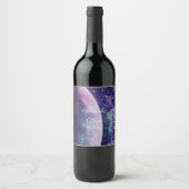Celestial Purple Galaxy Moon Wedding  Weinetikett (Vorderseite)