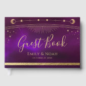 Celestial Purple Teal Gold Sun Moon Stars Wedding  Gästebuch (Vorderseite)