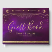 Celestial Purple Teal Gold Sun Moon Stars Wedding  Gästebuch (Vorderseite)