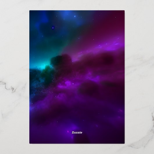 Celestial Purple Teal Silver Modern Elegant Foil Folieneinladung (Rückseite)