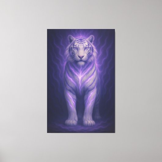 Celestial Purple White Tiger – Divine Aura Fantasy Leinwanddruck (Vorderseite)