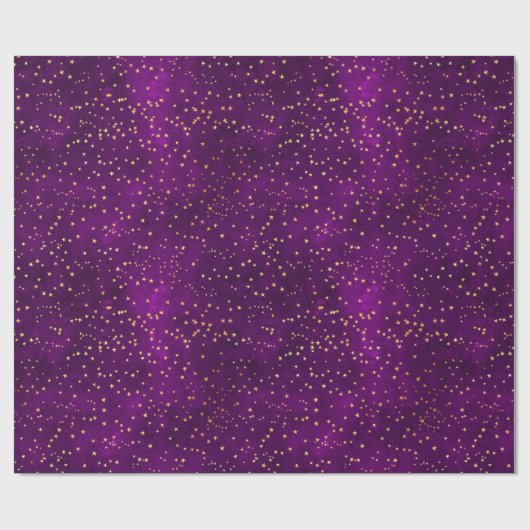 Celestial Purple & Yellow Starry Night Pattern Geschenkpapier (Flach)