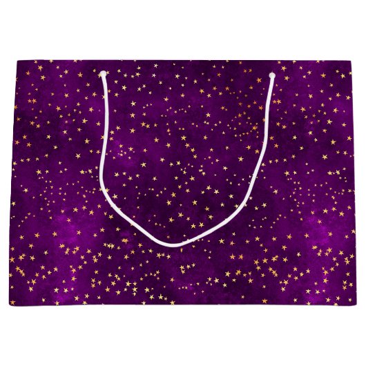 Celestial Purple & Yellow Starry Night Pattern Große Geschenktüte (Vorderseite)