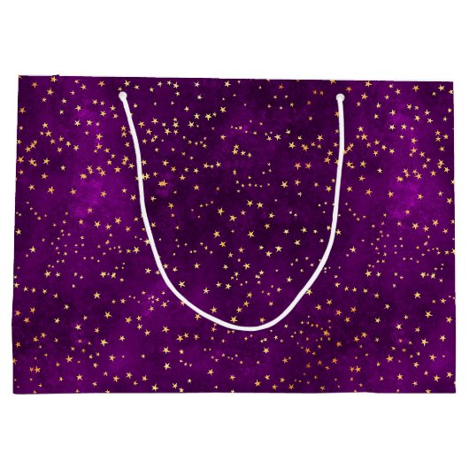 Celestial Purple & Yellow Starry Night Pattern Große Geschenktüte (Rückseite)