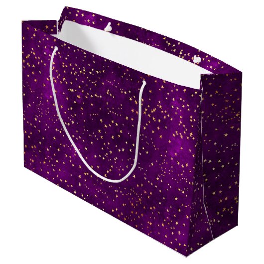 Celestial Purple & Yellow Starry Night Pattern Große Geschenktüte (Rückseite Schrägansicht)