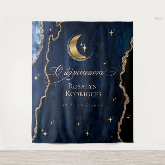  Celestial Quinceanera Midnight Welcome Sign  Wandteppich (Vorderseite)