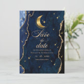 Celestial Quinceanera Stars and Moon Blue Save The Date (Stehend Vorderseite)