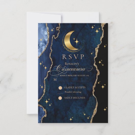 Celestial Quinceanera Stars and Moon Response Card RSVP Karte (Vorderseite)