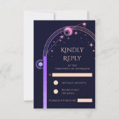 Celestial Rainbow Navy Blue Sun Moon Stars Hochzei RSVP Karte (Vorderseite)
