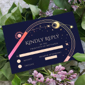 Celestial Rainbow Navy Blue Sun Moon Stars Space RSVP Karte