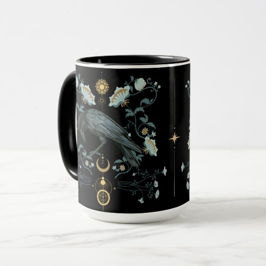 Celestial Raven Coffee Tasse Viking Pagan Botanisc (Vorderseite Links)