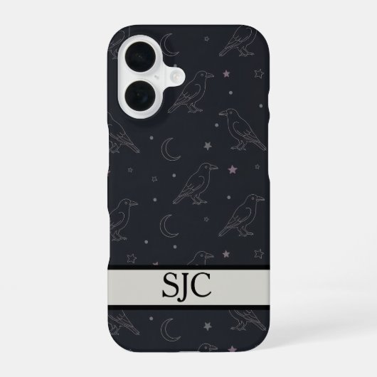Celestial Raven Dark Academia Monogrammed iPhone 16 Hülle (Rückseite)