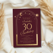 Celestial Red Gold Sun Moon Stars 30. Geburtstag Einladung