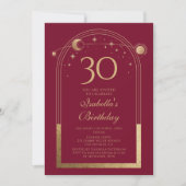 Celestial Red Gold Sun Moon Stars 30. Geburtstag Einladung (Vorderseite)