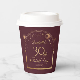Celestial Red Gold Sun Moon Stars 30. Geburtstag Pappbecher