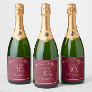 Celestial Red Gold Sun Moon Stars 30. Geburtstag Schaumweinetikett