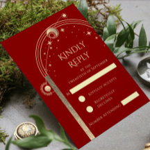 Celestial Red Gold Sun Moon Stars Hochzeit