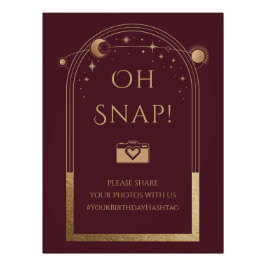 Celestial Red Gold Sun Moon Stars Oh Snap Poster