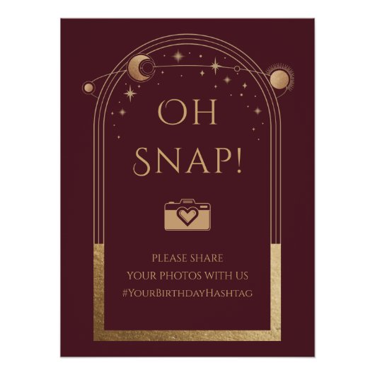 Celestial Red Gold Sun Moon Stars Oh Snap Poster (Vorderseite)