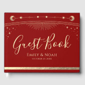 Celestial Red Gold Sun Moon Stars Wedding  Gästebuch (Vorderseite)