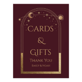 Celestial Red Gold Sun Moon Sterne Karten und Gesc Poster