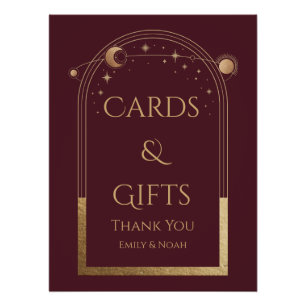 Celestial Red Gold Sun Moon Sterne Karten und Gesc Poster