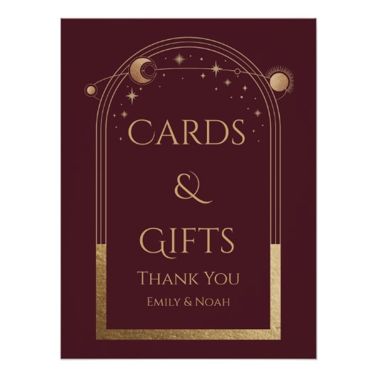 Celestial Red Gold Sun Moon Sterne Karten und Gesc Poster (Vorderseite)