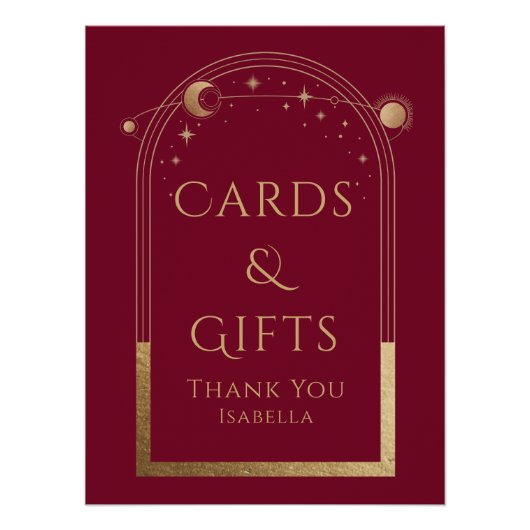 Celestial Red Gold Sun Moon Sterne Karten und Gesc Poster (Vorderseite)