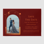 Celestial Red Orange Foto Wedding Save the Date Pergament Einladungen (Vorderseite)