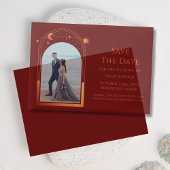 Celestial Red Orange Foto Wedding Save the Date Pergament Einladungen